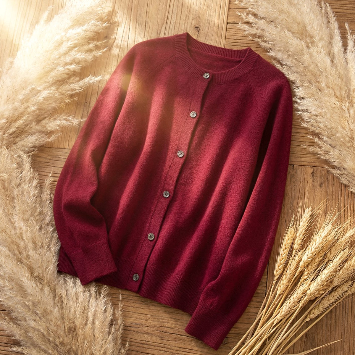 Women's Merino Wool Long-Sleeve Button-Up Cardigan - Red