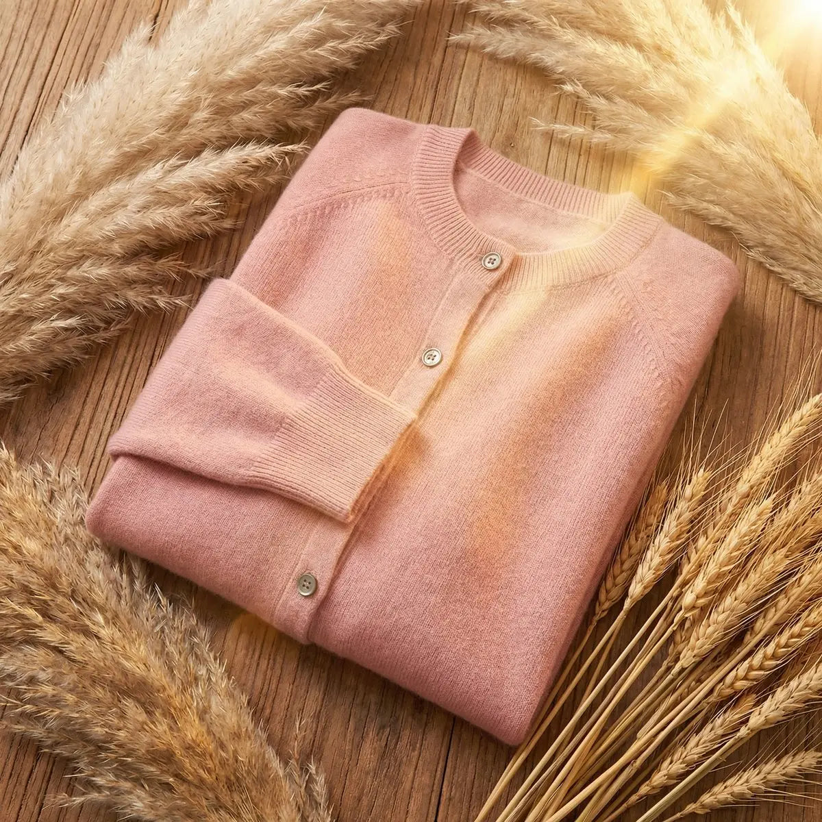 Women's Merino Wool Long Sleeve Knit Jumper Cardigan - Pink