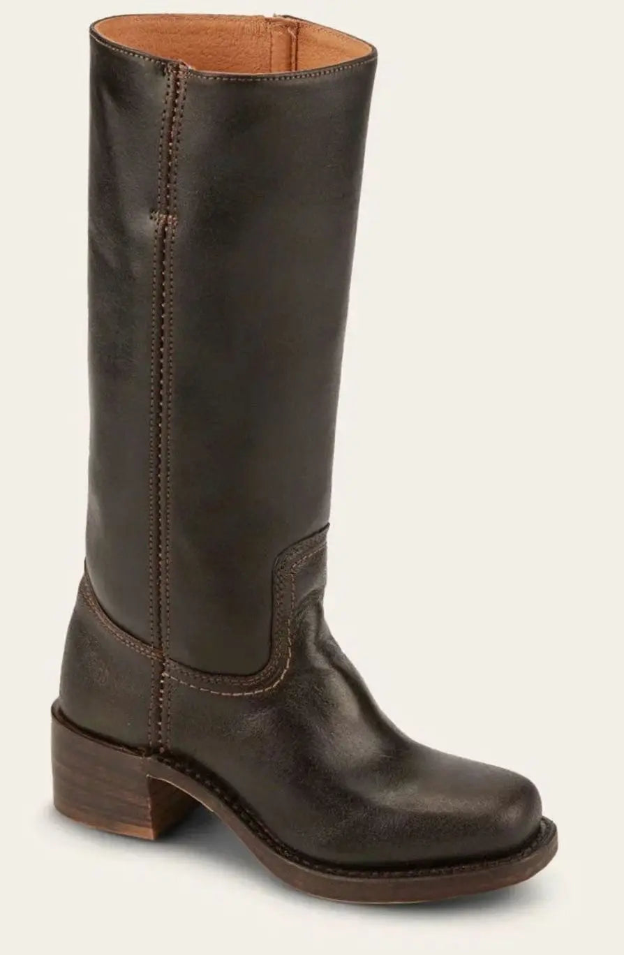 Women's Mid-Calf Leather-Look Stacked Heel Western Boots