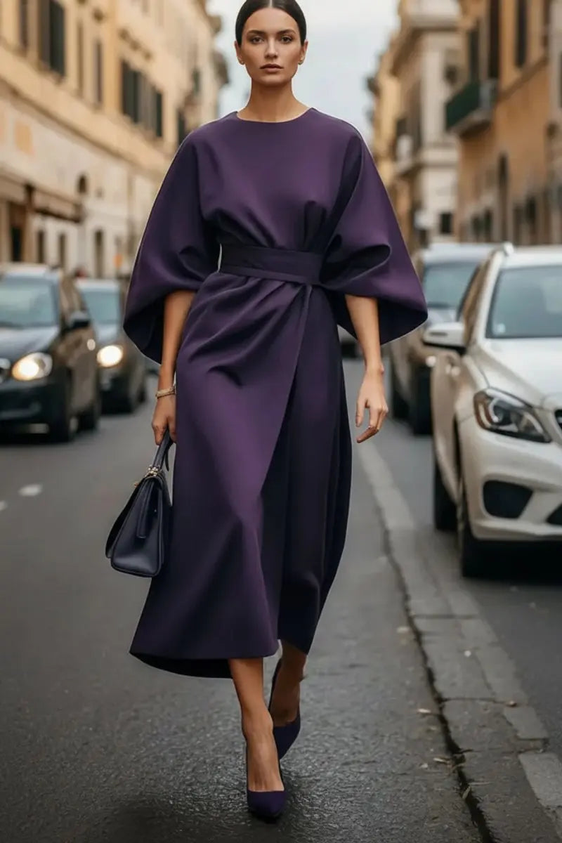 Women's Midi Lantern-Sleeve Belted Cocktail Dress
