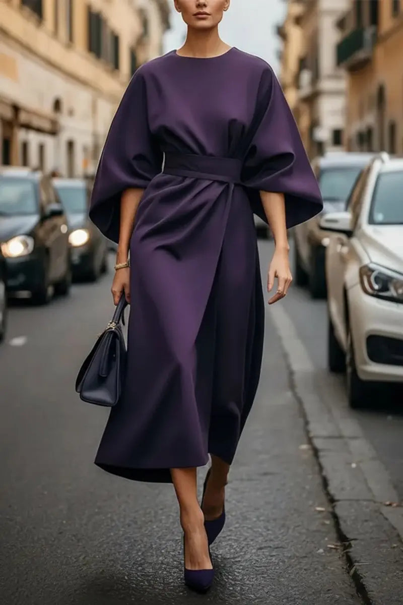 Women's Midi Lantern-Sleeve Belted Cocktail Dress - Purple