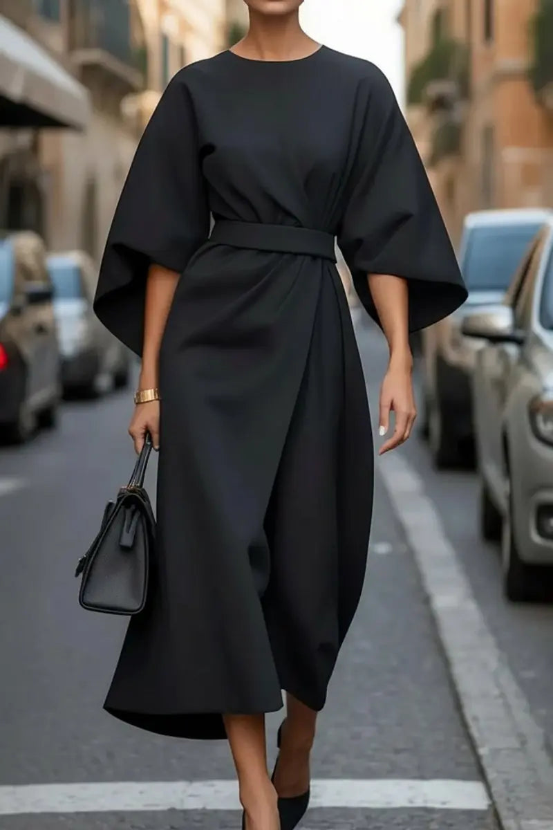Women's Midi Lantern-Sleeve Belted Cocktail Dress