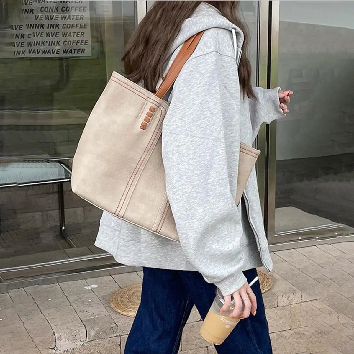 Women's Minimalist Faux Leather Large Tote Bag