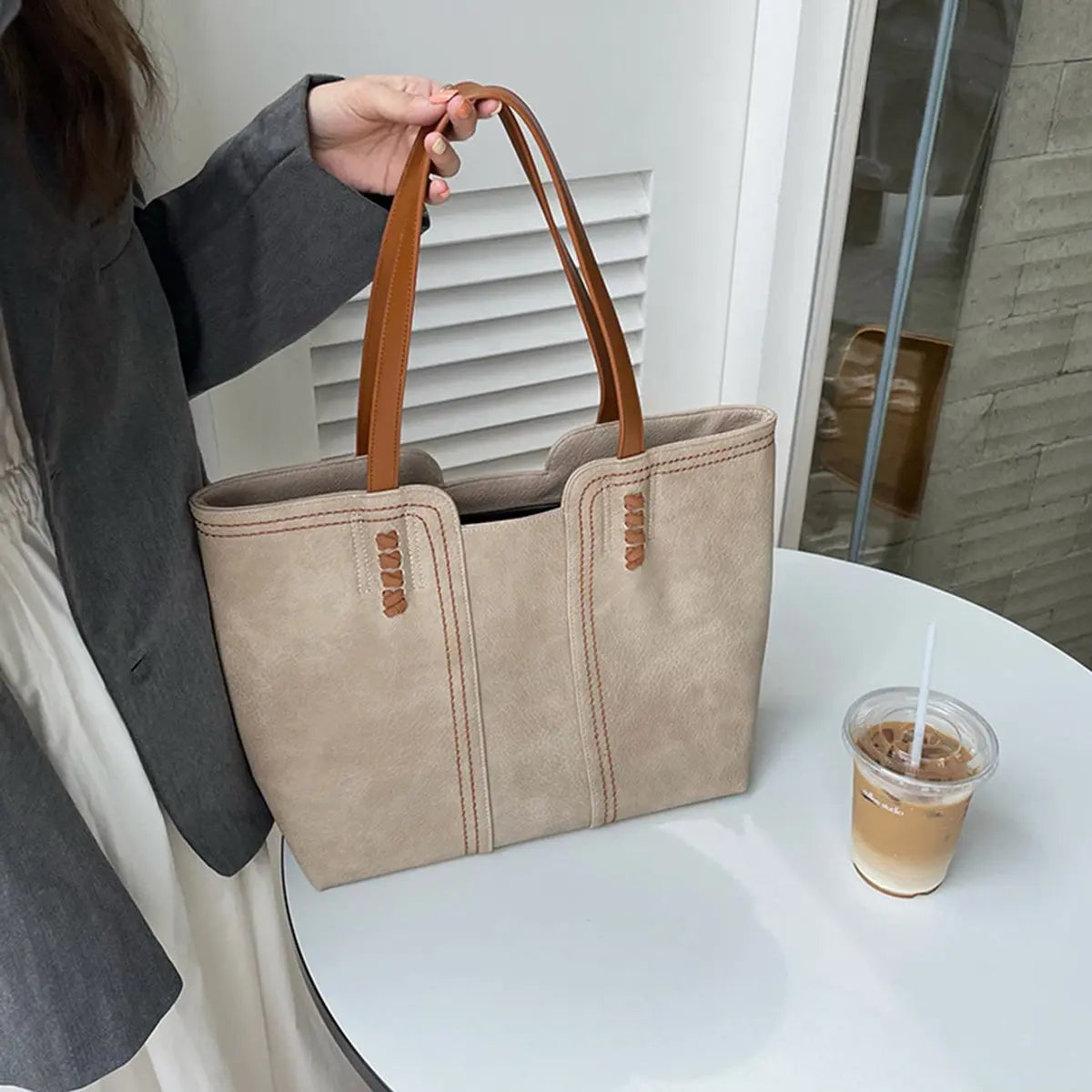 Women's Minimalist Faux Leather Large Tote Bag