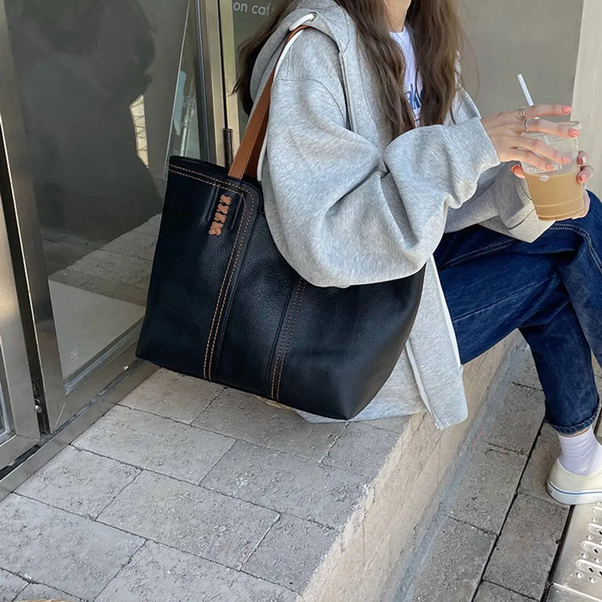 Women's Minimalist Faux Leather Large Tote Bag