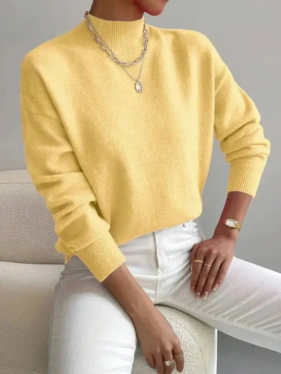 Women's Mock Turtleneck Relaxed Fit Long Sleeve Sweater - Yellow