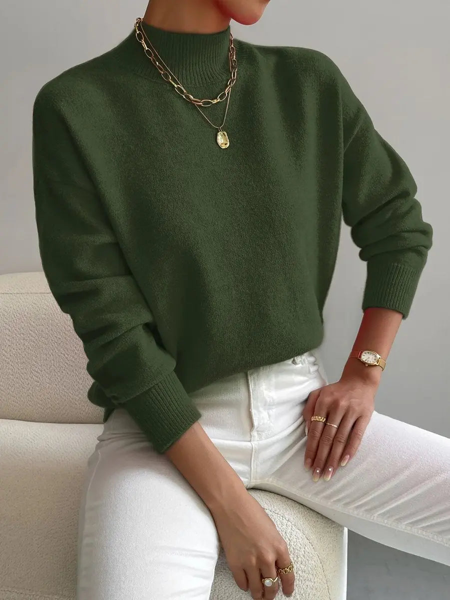 Women's Mock Turtleneck Relaxed Fit Long Sleeve Sweater - Green
