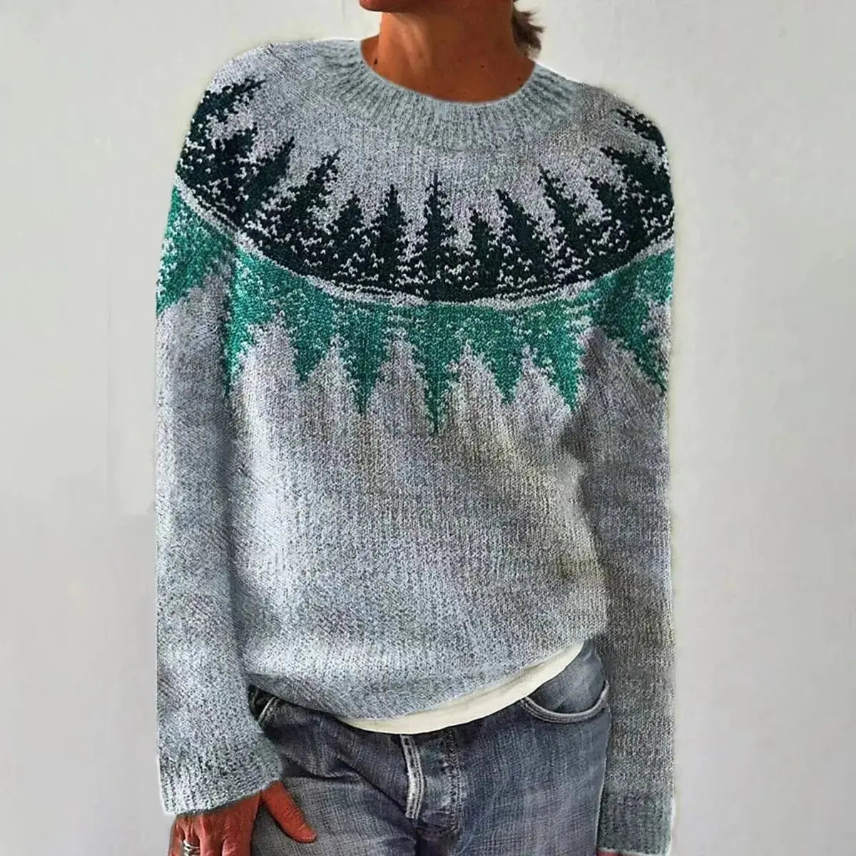 Women's Nordic Jumper Boat Neck Relaxed Fit Multicolour - Blue/Green