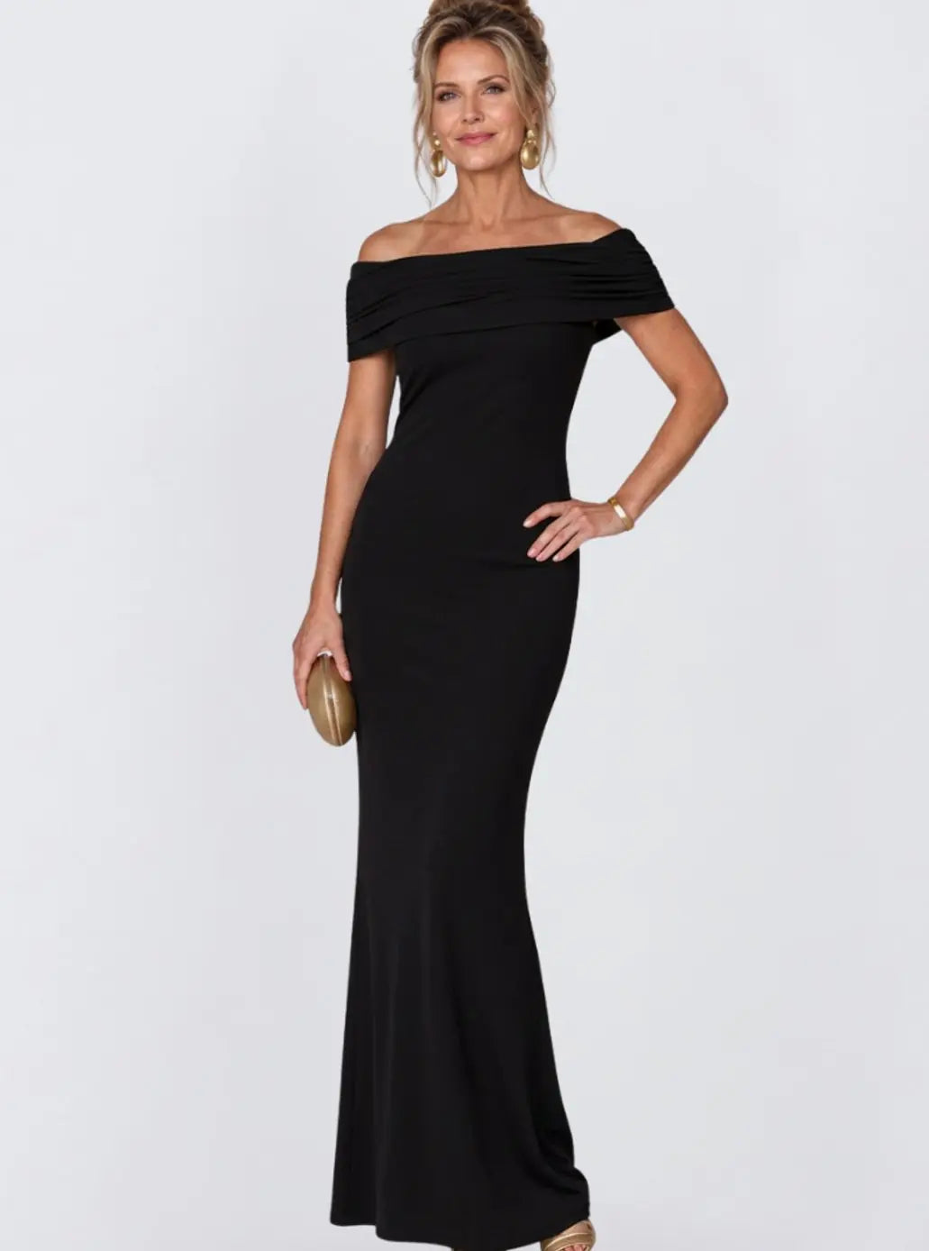 Women's Off-Shoulder Bodycon Maxi Cocktail Dress Twist Back - Black