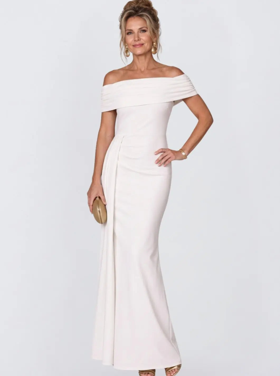 Women's Off-Shoulder Bodycon Maxi Cocktail Dress Twist Back - White