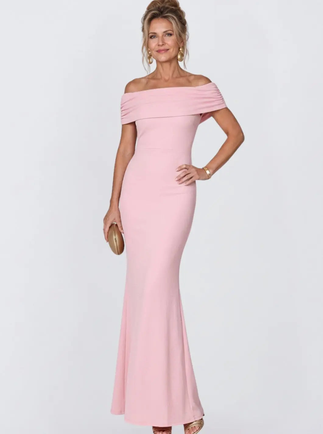 Women's Off-Shoulder Bodycon Maxi Cocktail Dress Twist Back - Blush Pink