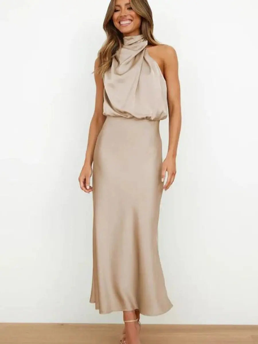 Women's Off-Shoulder Midi Cocktail Party Dress Cotton Blend - Beige