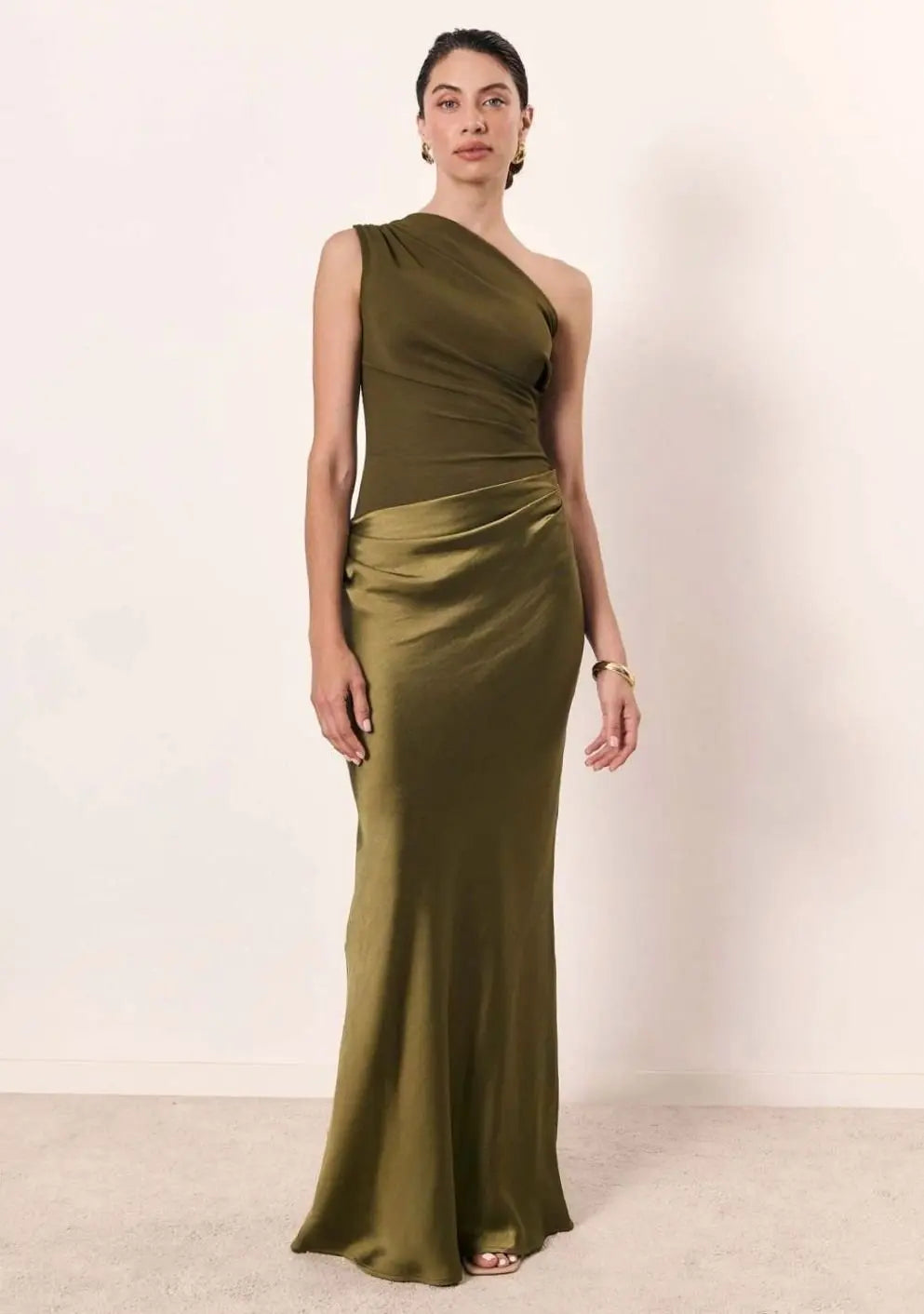 Women's One-Shoulder Asymmetric Satin Maxi Dress