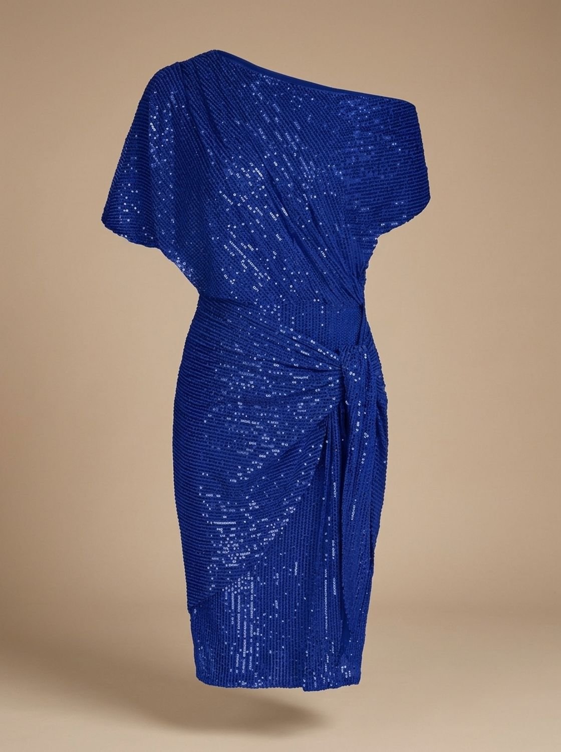 Women's One-Shoulder Sequin Midi Dress Twist-Knot Waist - Blue