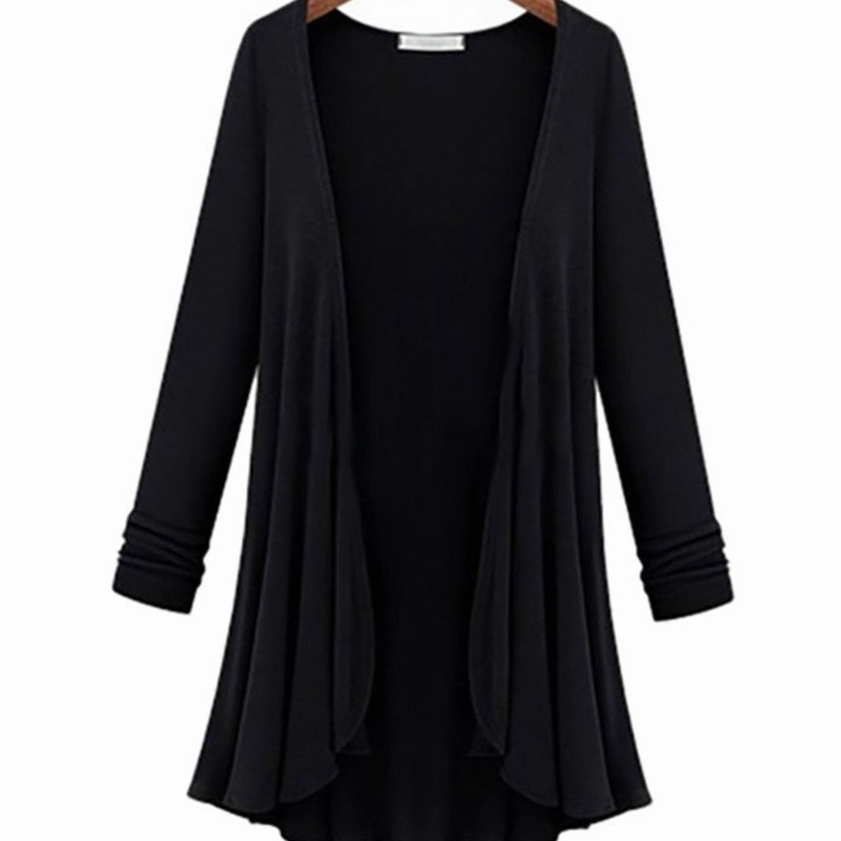 Women's Open-Front Long-Sleeve Ruffled Cardigan - Black