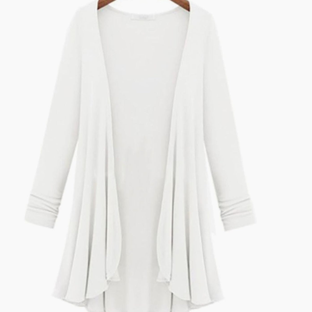 Women's Open-Front Long-Sleeve Ruffled Cardigan - White