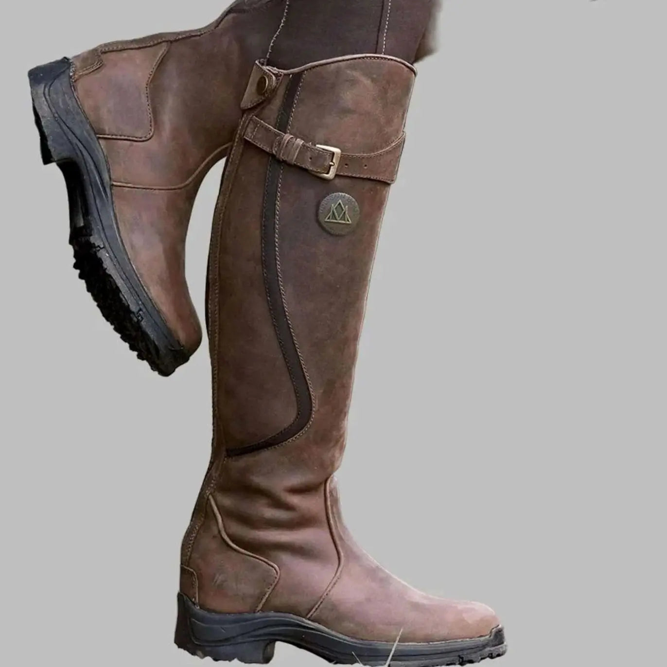 Women's Orthopaedic Knee-High Buckle Leather Boots - Dark Brown