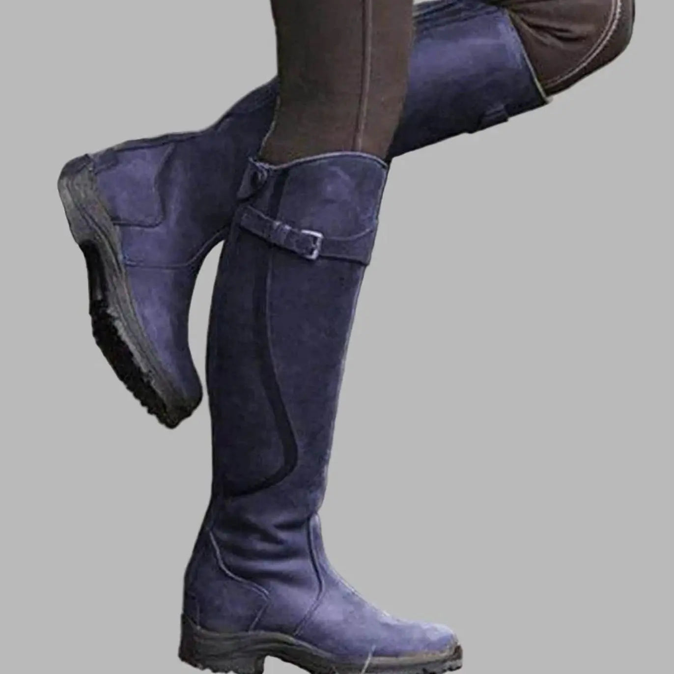 Women's Orthopaedic Knee-High Buckle Leather Boots - Blue