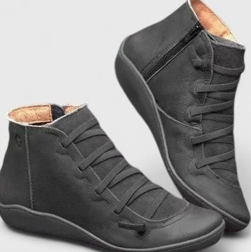 Women's Orthopaedic Lace-Up Ankle Boots Low Wedge Side Zip - Black