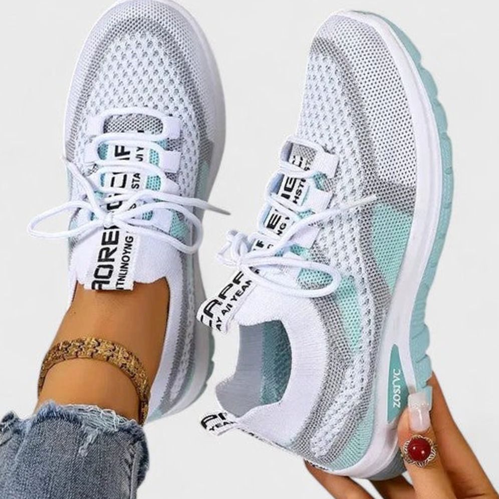 Women's Orthopaedic Lace-Up Breathable Mesh Trainers - Turquoise