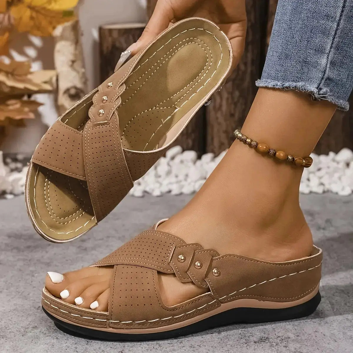 Women's Orthopedic Crossover Wedge Slide Sandals