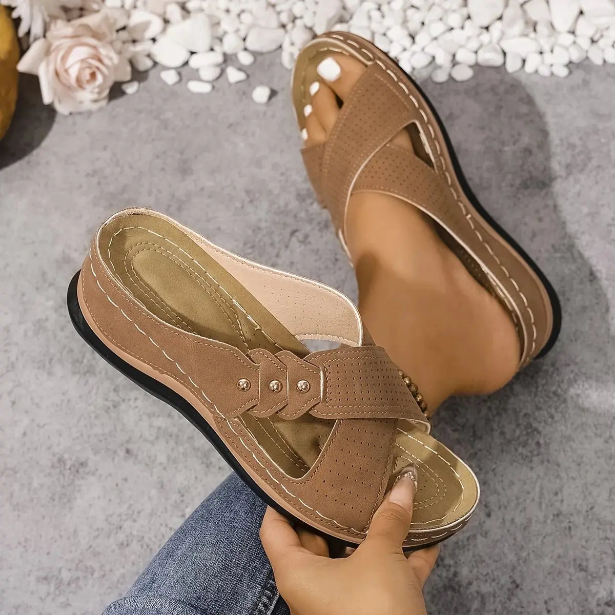 Women's Orthopedic Crossover Wedge Slide Sandals
