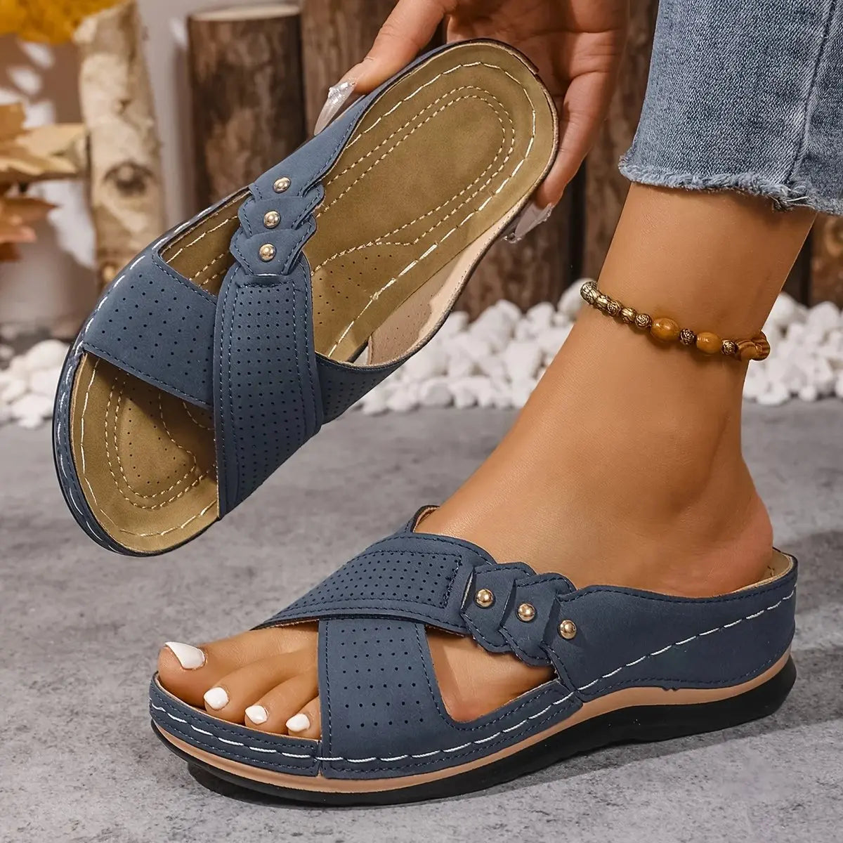 Women's Orthopedic Crossover Wedge Slide Sandals