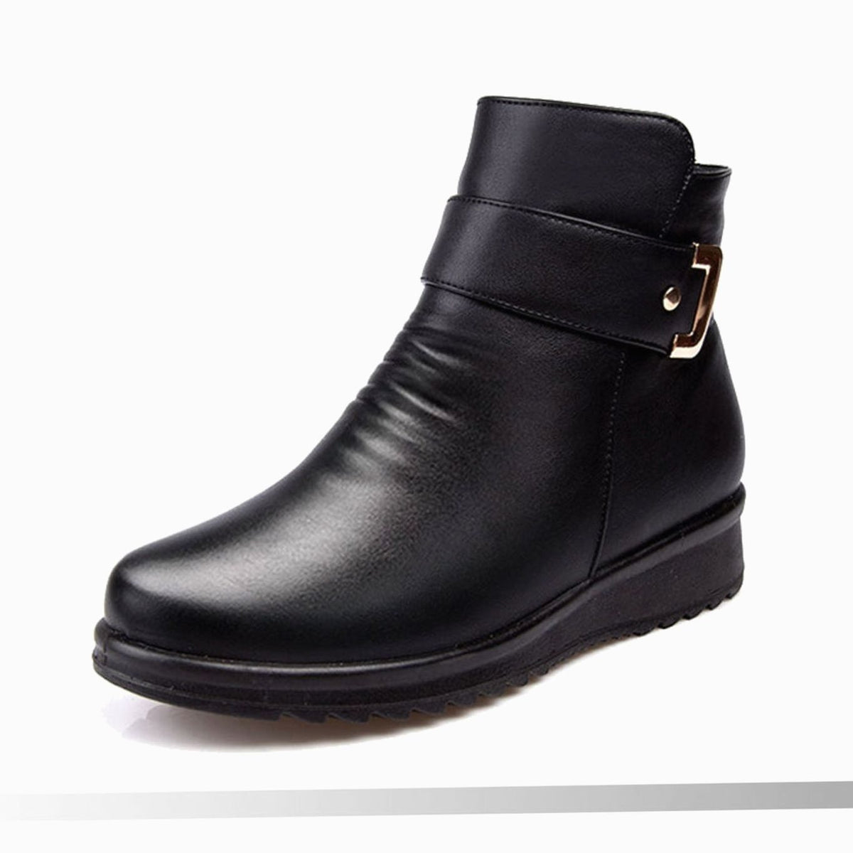 Women's Orthopedic Fur-Lined Wedge Black Ankle Boots
