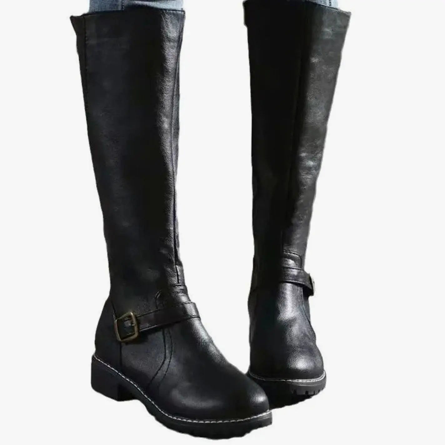 Women's Orthopedic Knee-High Buckle Leather Boots