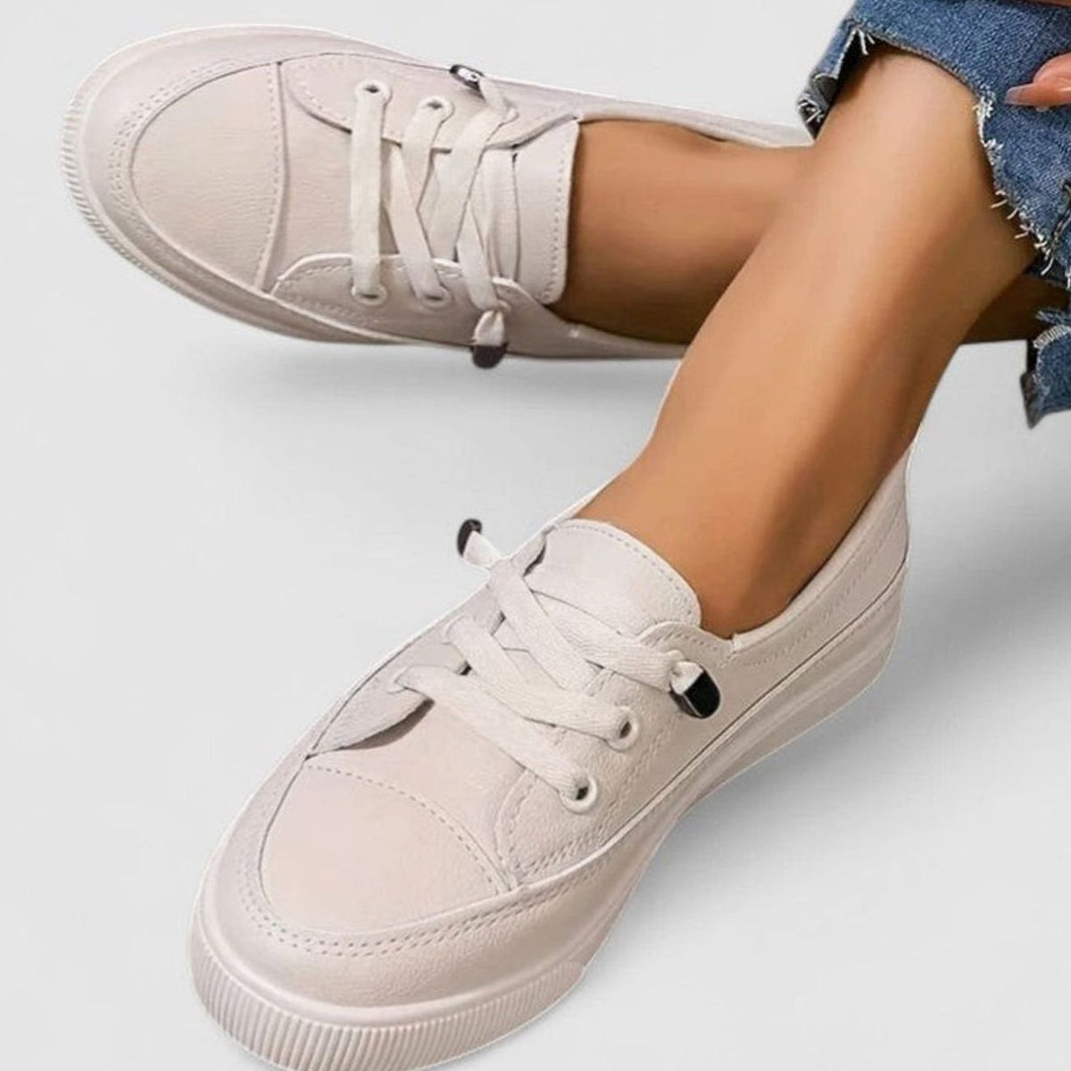 Women's Orthopedic Lace-Up Cushioned Casual Trainers - Beige