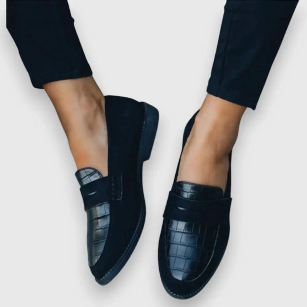 Women's Orthopedic Loafers Black Croc Embossed Leather