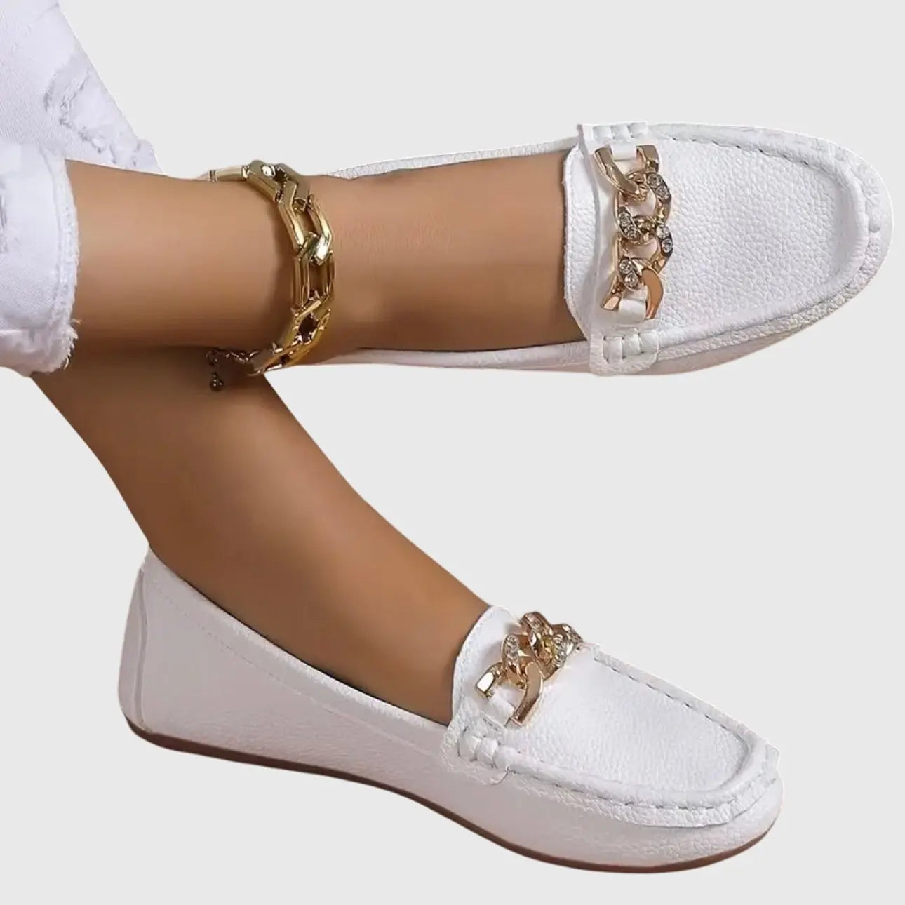 Women's Orthopedic Loafers Chain Detail Slip-On Comfort - White
