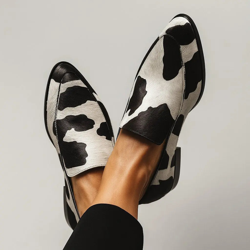 Women's Orthopedic Loafers Cow Print Pointed Toe
