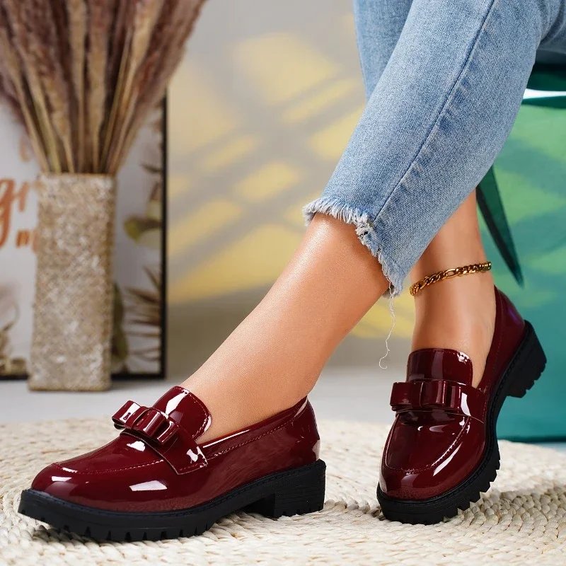Women's Orthopedic Loafers Patent Leather Bow Detail