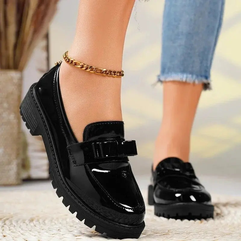 Women's Orthopedic Loafers Patent Leather Bow Detail