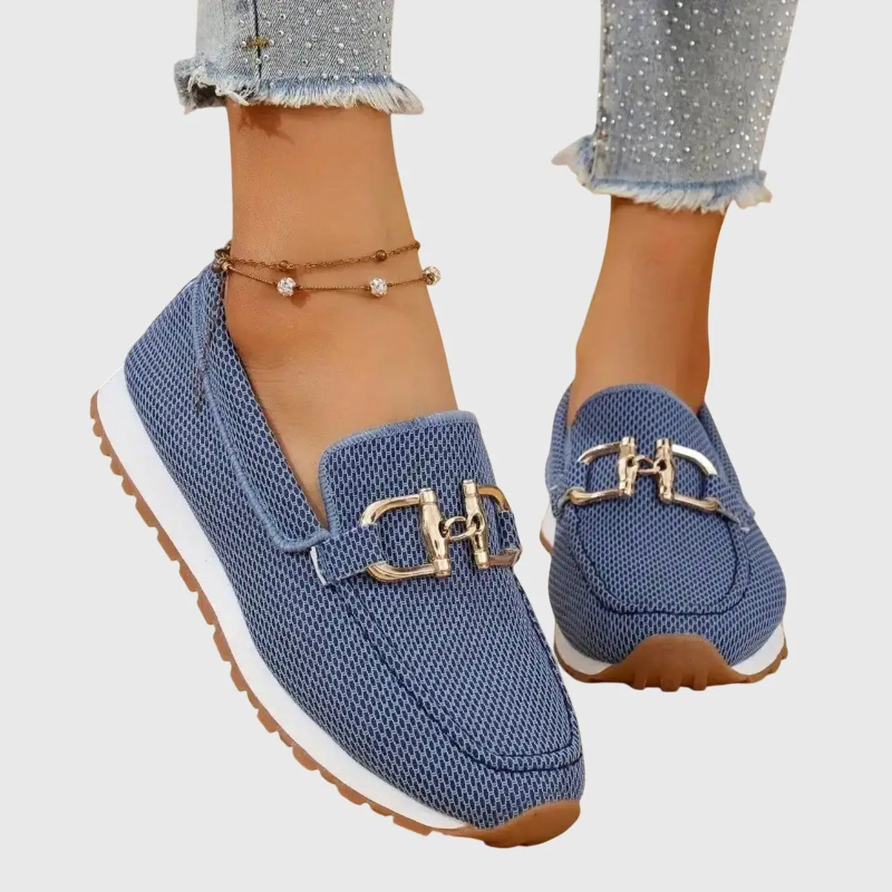 Women's Orthopedic Loafers Slip-On Comfort Gold Hardware - Blue