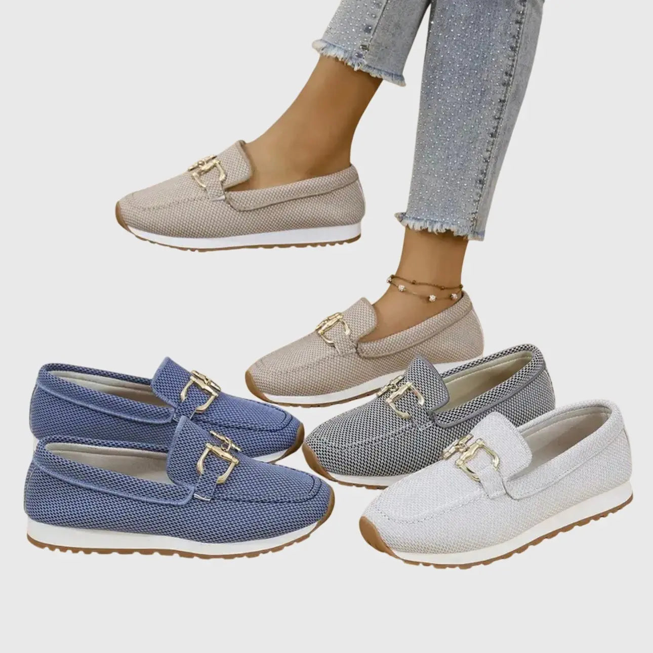 Women's Orthopedic Loafers Slip-On Comfort Gold Hardware