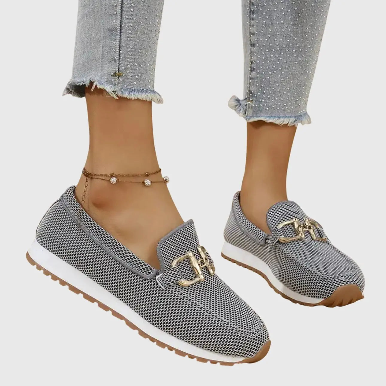 Women's Orthopedic Loafers Slip-On Comfort Gold Hardware - Gray