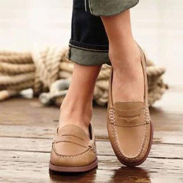 Women's Orthopedic Loafers Slip-On Leather Comfort - Khaki