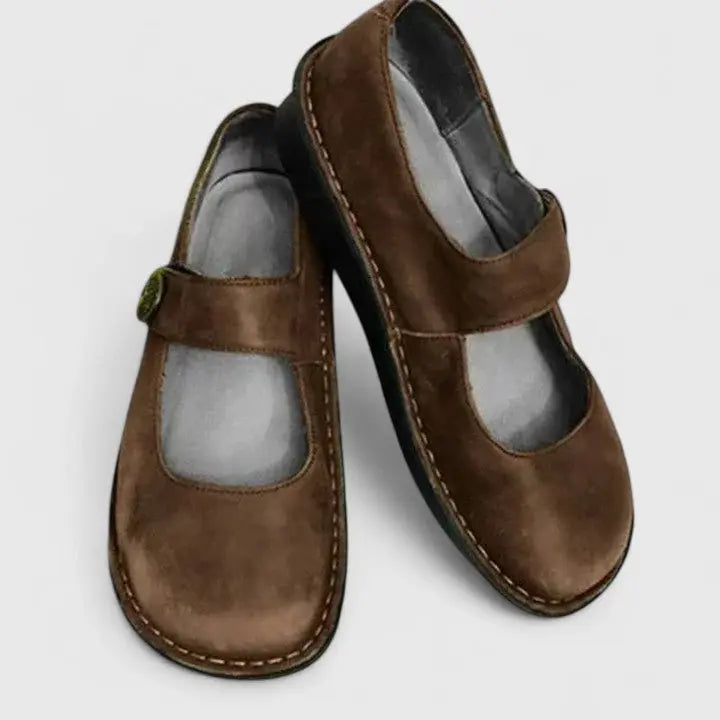 Women's Orthopedic Mary Jane Shoes Adjustable Strap Comfort - Brown