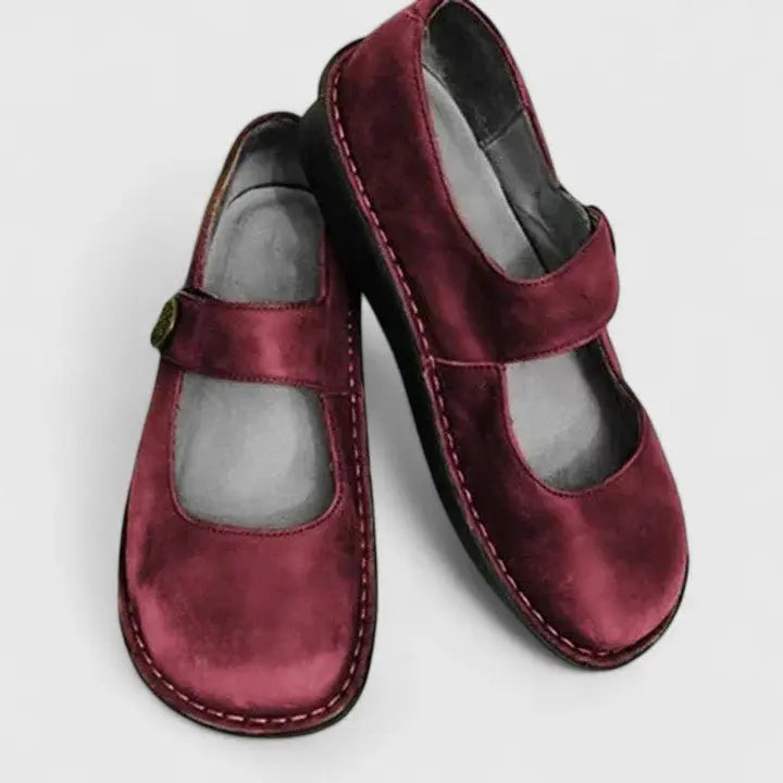 Women's Orthopedic Mary Jane Shoes Adjustable Strap Comfort - Red
