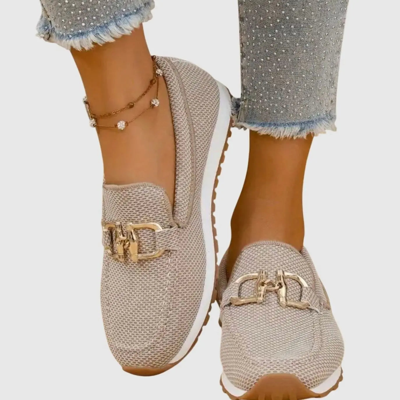 Women's Orthopedic Memory-Foam Slip-On Loafer Trainers - Beige