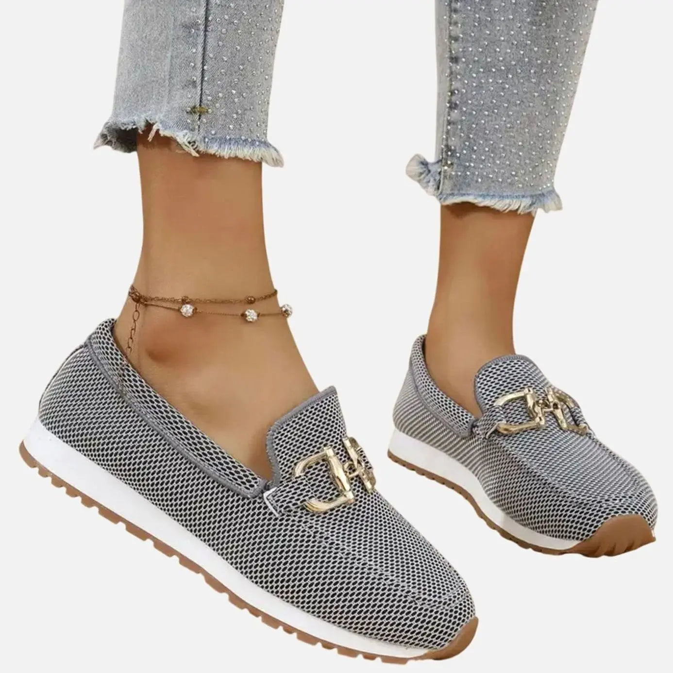 Women's Orthopedic Memory-Foam Slip-On Loafer Trainers - Grey