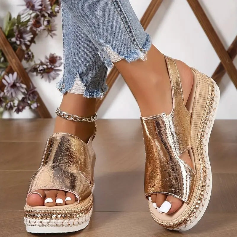 Women's Orthopedic Platform Sandals Slip-On Comfort - Gold