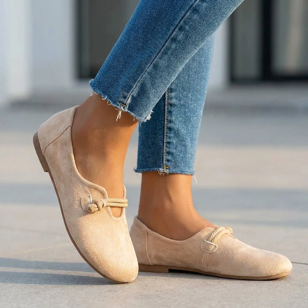 Women's Orthopedic Round Toe Loafers with Knot Detail - Beige