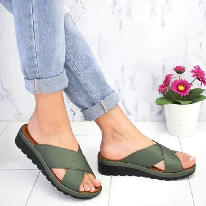 Women's Orthopedic Sandals Cross Strap Comfort Sole - Green
