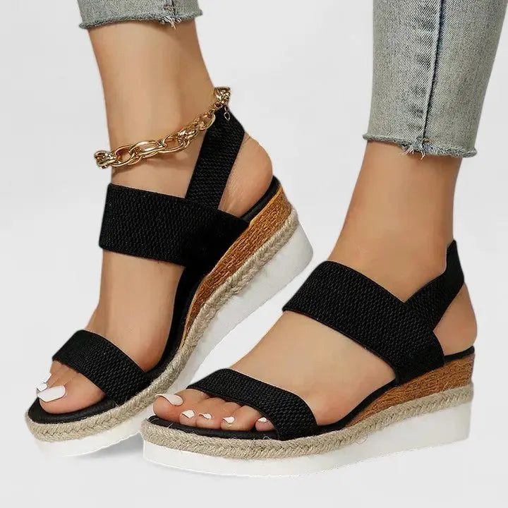 Women's Orthopedic Sandals Espadrille Wedge Platform - Black