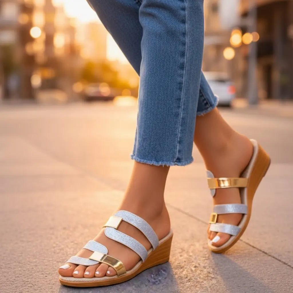 Women's Orthopedic Sandals Slip-On Gold Glitter