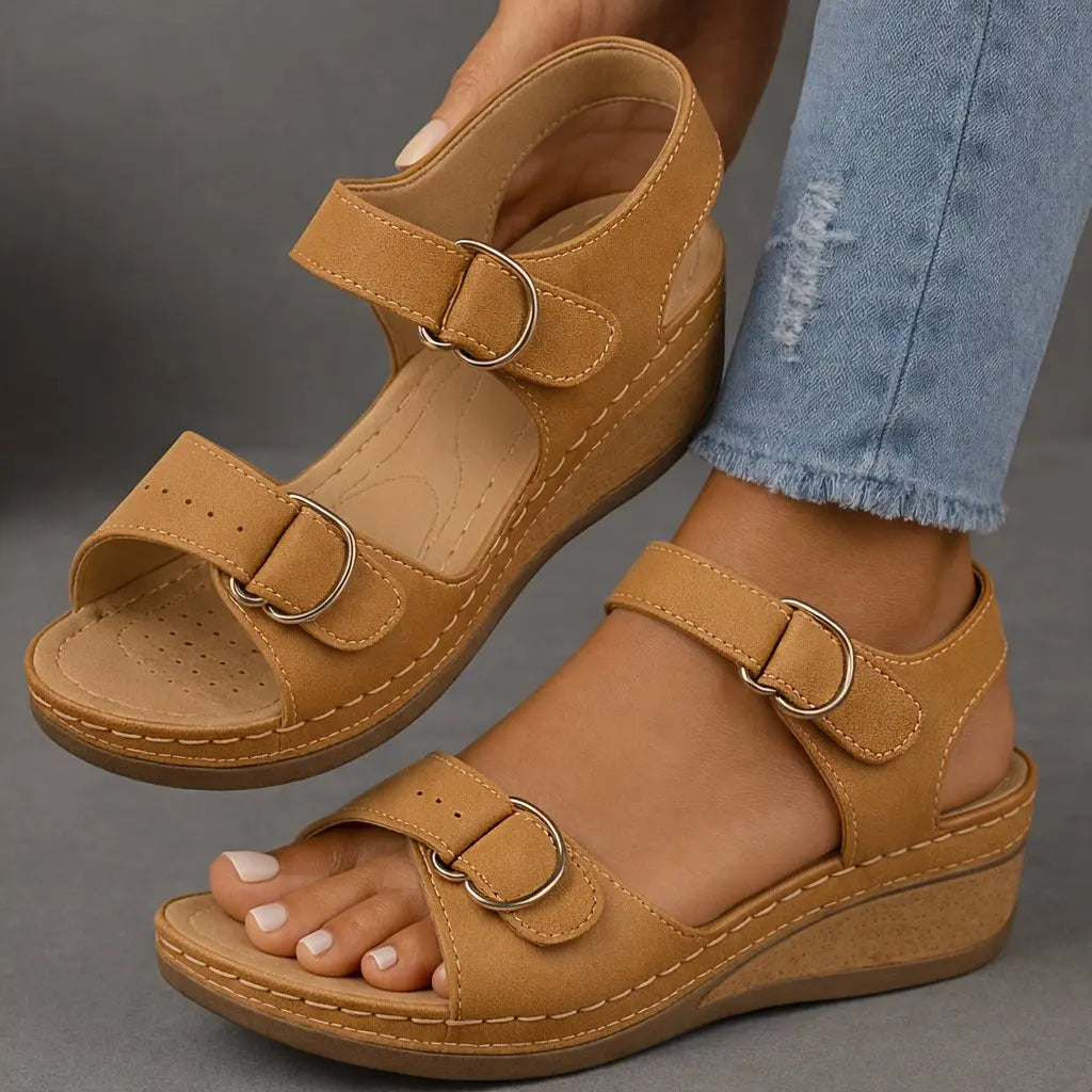 Women's Orthopedic Sandals Wedge Heel Adjustable Straps - Brown (almost sold out)