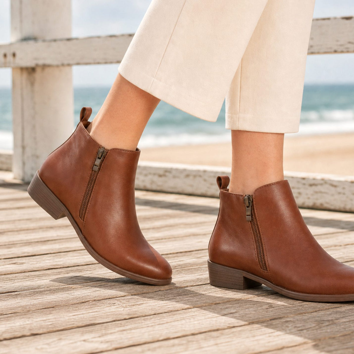 Women's Orthopedic Side-Zip Low-Heel Ankle Boots - Brown